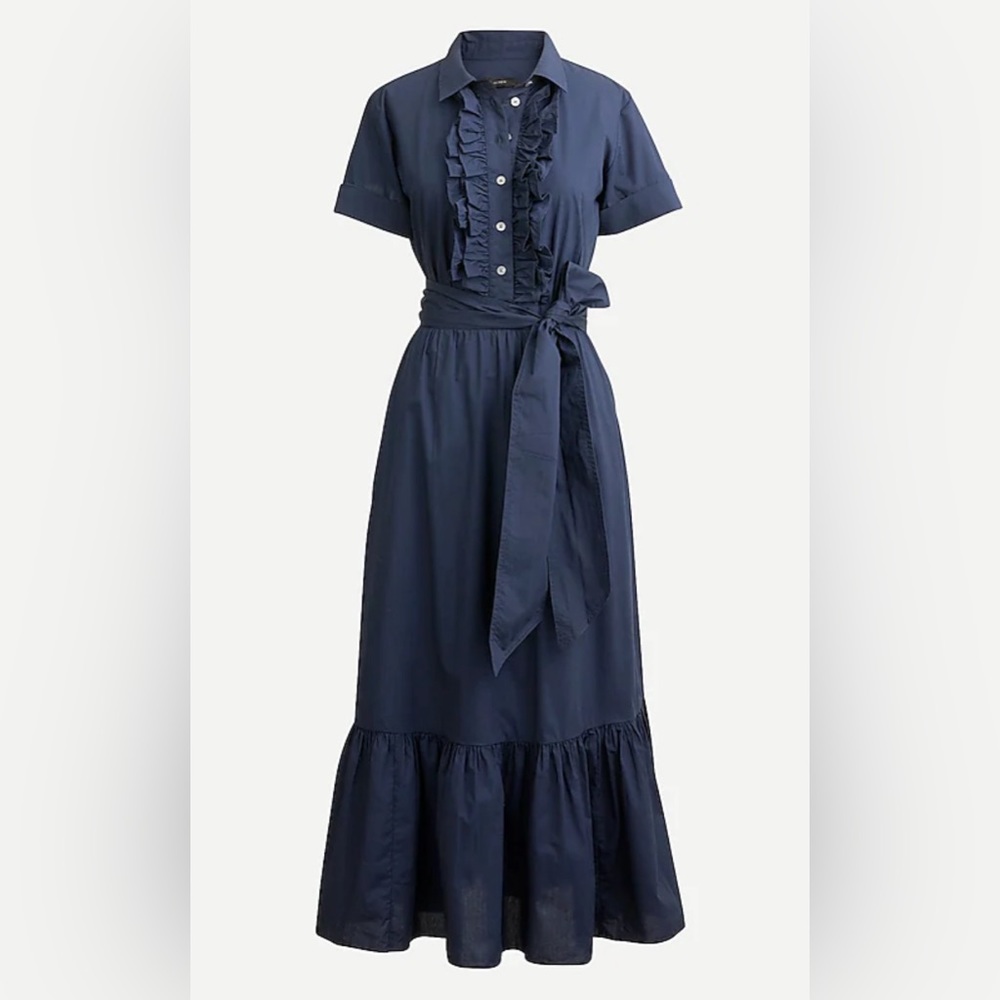Ruffle-front midi dress in cotton poplin